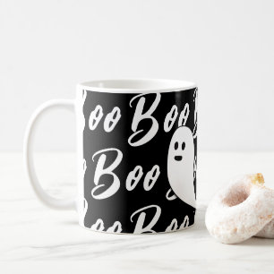 Ghost Halloween Schwarz-Weiß-Text-Muster Kaffeetasse
