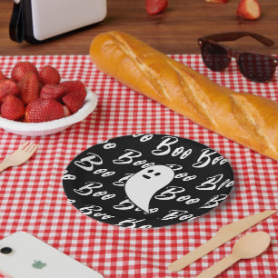 Ghost Halloween Schwarz-Weiß-Text-Muster Pappteller