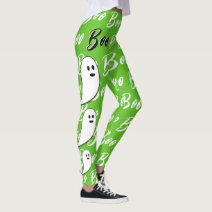 Ghost Halloween Schwarz-weißer grüner Bogen Leggings