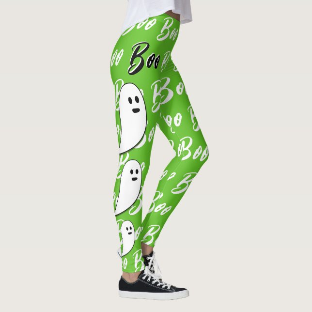 Ghost Halloween Schwarz-weißer grüner Bogen Leggings (Rechts)