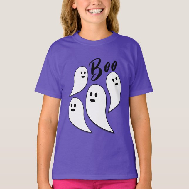 Ghost Halloween Schwarz-weißes niedliches Muster B T-Shirt (Vorderseite)