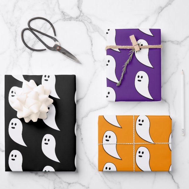 Ghost Halloween Schwarz-weißes niedliches Muster Geschenkpapier Set (Vorderseite)