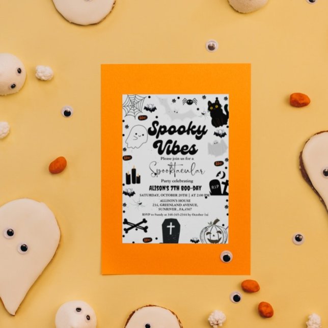 Ghost Halloween Spooky vibes Retro Groovy Geburtst Einladung (Von Creator hochgeladen)