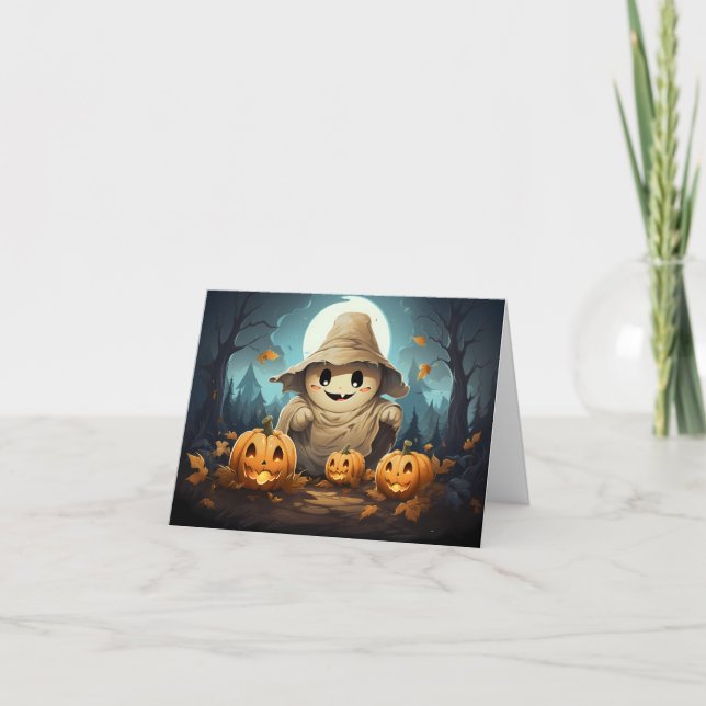 Ghost Halloween und Pumpkin Karte (Vorderseite)