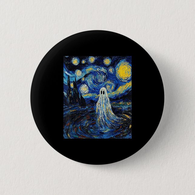 Ghost Halloween - Van Gogh Style - Starry Night  Button (Vorderseite)