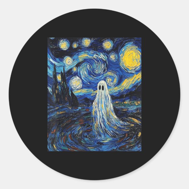 Ghost Halloween - Van Gogh Style - Starry Night  Runder Aufkleber (Vorderseite)