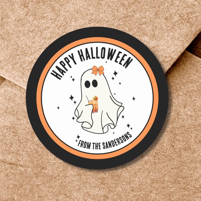 Ghost Happy Halloween Runder Aufkleber (Cute Ghost Happy Halloween Classic Round Sticker)