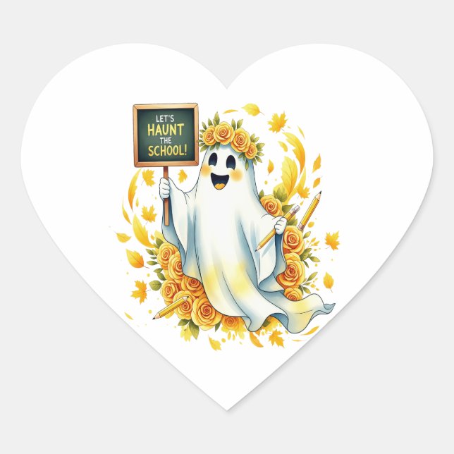 Ghost Haunt School Halloween Herz-Aufkleber (Vorderseite)