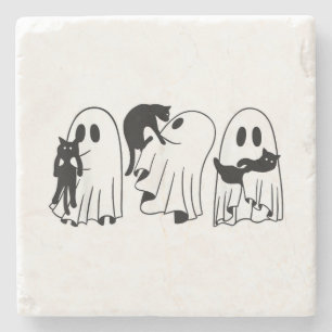 Ghost Holding Black Cat Funny Halloween Cat Liebha Steinuntersetzer