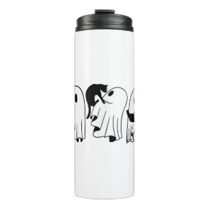 Ghost Holding Black Cat Funny Halloween Cat Liebha Thermosbecher