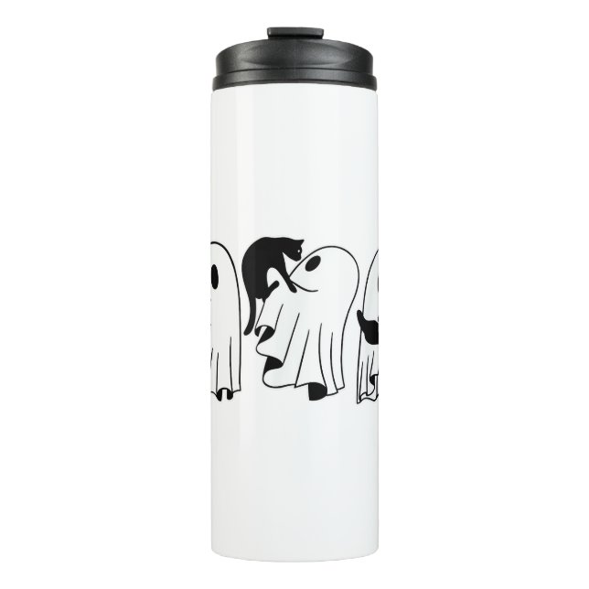 Ghost Holding Black Cat Funny Halloween Cat Liebha Thermosbecher (Vorderseite)