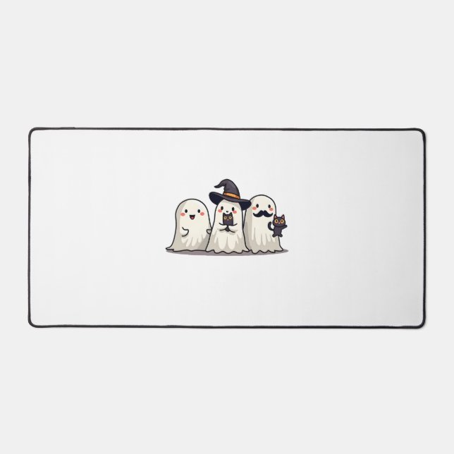 Ghost Holding Black Cat Funny Halloween Cat Lovers Schreibtischunterlage (Vorderseite)