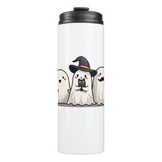 Ghost Holding Black Cat Funny Halloween Cat Lovers Thermosbecher