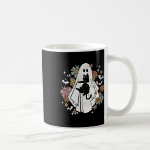 Ghost Holding Black Cat Groovy BlumenHalloween Go Kaffeetasse