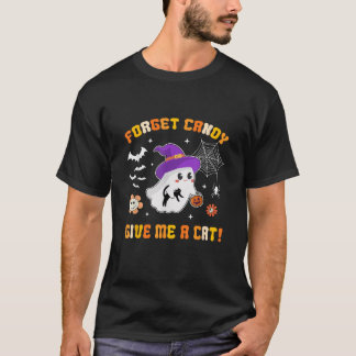Ghost Holding Black Cat Vergessen Bonbons geben mi T-Shirt