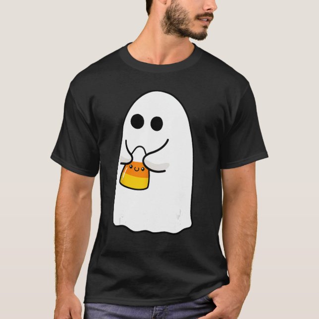 Ghost Holding Candy Corn Funny Halloween Kostüm C T-Shirt (Vorderseite)