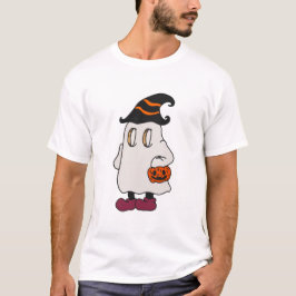 Ghost holding pumpkin and wearing witch hat T-Shirt