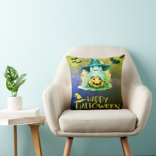 Ghost in Hexen Hat Jack-O' Lantern Halloween Kissen