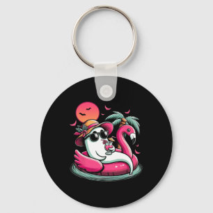 Ghost in Lifebuoy Flamingo auf einem Pool schwimme Schlüsselanhänger
