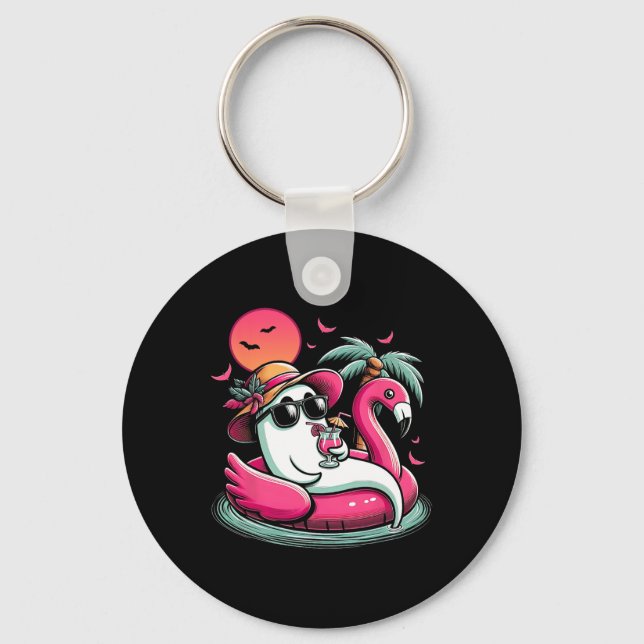 Ghost in Lifebuoy Flamingo auf einem Pool schwimme Schlüsselanhänger (Vorderseite)