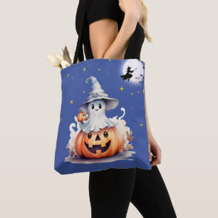 Ghost Jack-O' Lantern Full Moon Stars Halloween Tasche