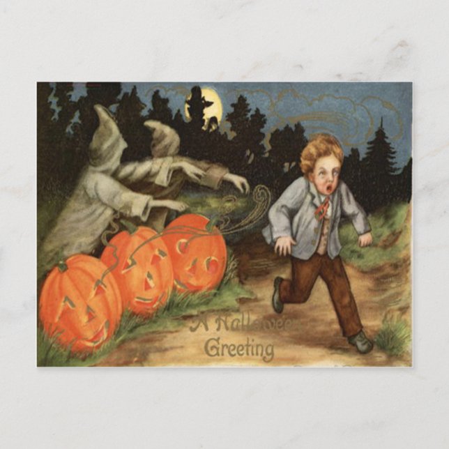 Ghost Jack O' Lantern Scared Boy Moon Postkarte (Vorderseite)