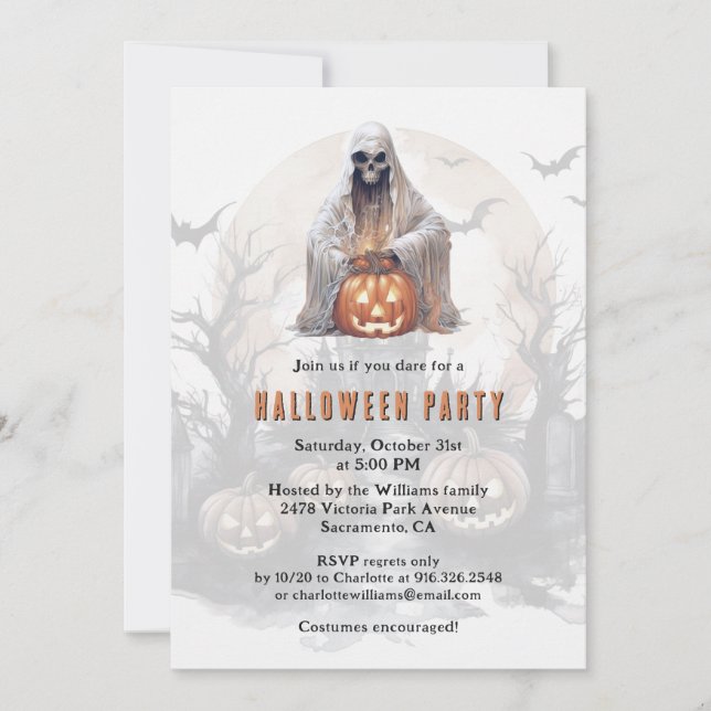 Ghost Jack-O-Lantern Spooky-Halloween-Party Einladung (Vorderseite)