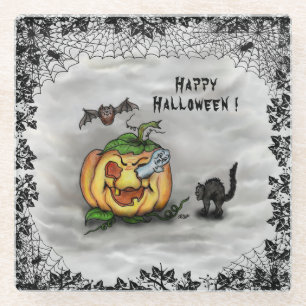 Ghost , Katze , Bat and Pumpkin , Glückliches Hall Glasuntersetzer
