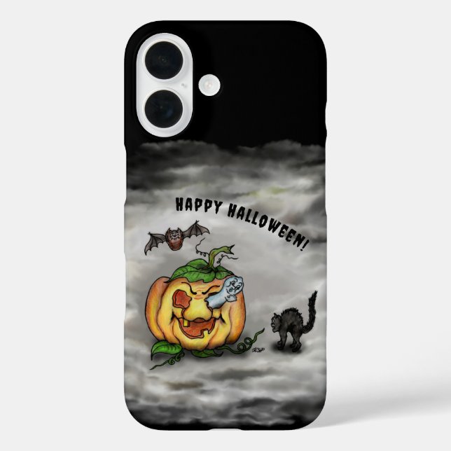 Ghost , Katze , Bat and Pumpkin , Glückliches Hall iPhone 16 Hülle (Rückseite)