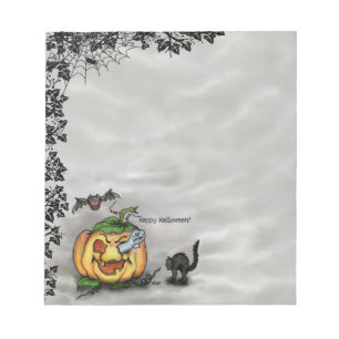 Ghost , Katze , Bat and Pumpkin , Glückliches Hall Notizblock