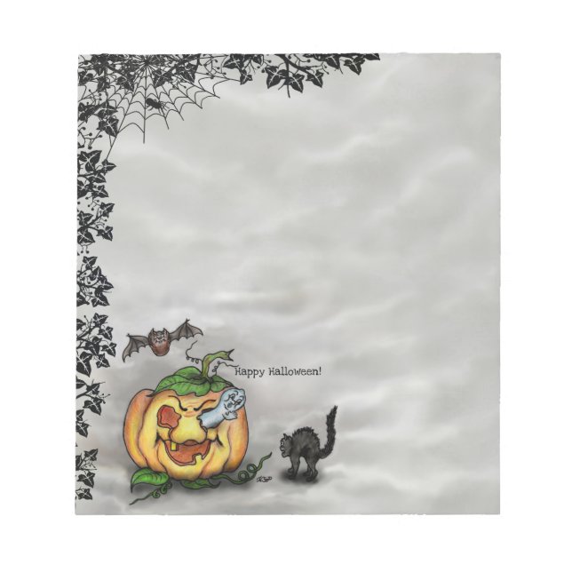 Ghost , Katze , Bat and Pumpkin , Glückliches Hall Notizblock (Vorderseite)