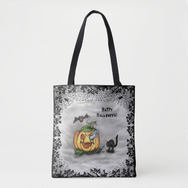 Ghost , Katze , Bat and Pumpkin , Glückliches Hall Tasche (Vorderseite)