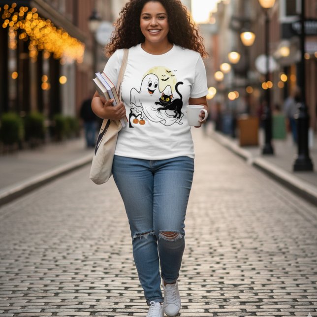 Ghost Kitten Funny Halloween Geschenk- Retro Hallo Tri-Blend Shirt (Von Creator hochgeladen)
