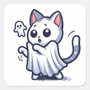 Ghost Kitty Halloween-Kostüm Quadratischer Aufkleber