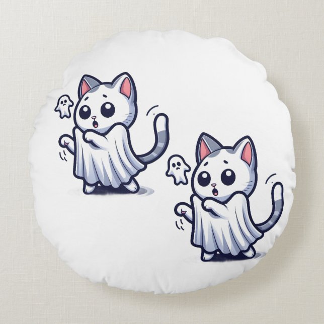 Ghost Kitty Halloween-Kostüm Rundes Kissen (Vorderseite)