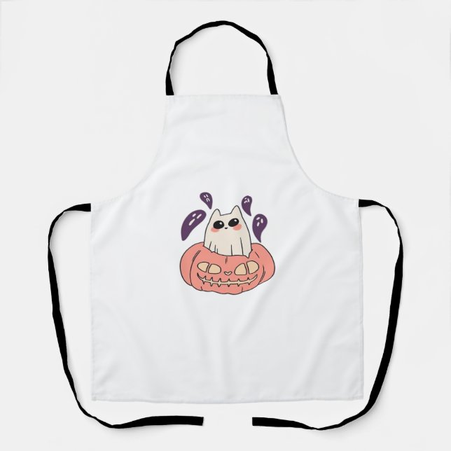 Ghost Kitty in einem Kürbis Klassischer T - Shirt Schürze (Vorderseite)