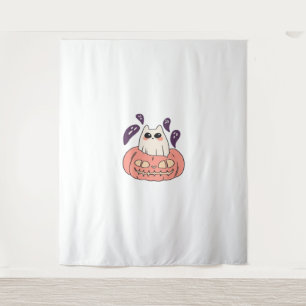 Ghost Kitty in einem Kürbis Klassischer T - Shirt Wandteppich