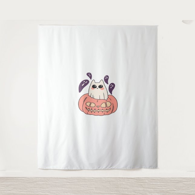 Ghost Kitty in einem Kürbis Klassischer T - Shirt Wandteppich (Vorderseite)