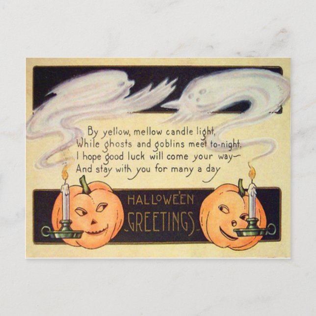 Ghost Kürbislaterne Candles Vintag Halloween Postkarte (Vorderseite)