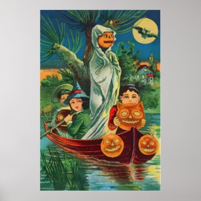 Ghost-Kürbislaterne Owl Vollmond Poster (Vorne)