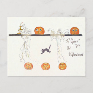 Ghost Kürbislaterne Pumpkin Black Cat Postkarte