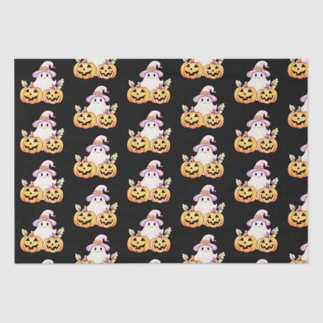 Ghost Lila Hexen Hat Pumpkin Pattern Halloween Seidenpapier (Vorderseite)