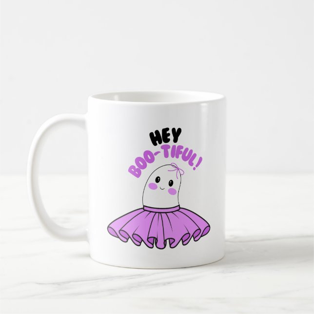 Ghost mit Lila Rock & Hey Boo-schön! Halloween Kaffeetasse (Links)