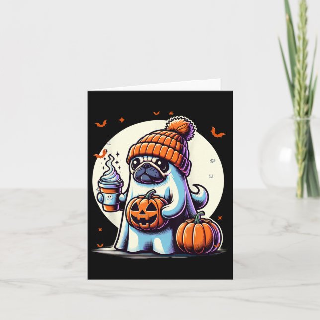 Ghost Mops Pumpkin Drinks Beanie Fall Halloween Karte (Vorderseite)