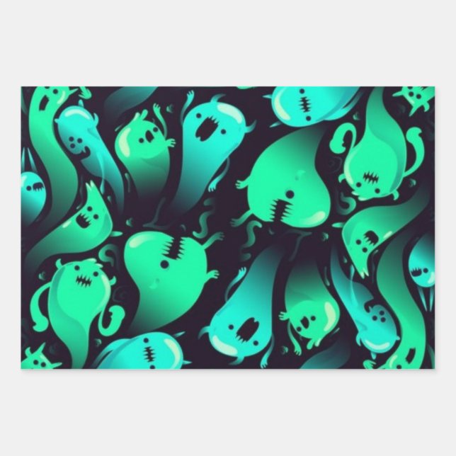 Ghost-Muster Geschenkpapier Set (Vorderseite)
