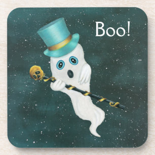 Ghost Night Sky Blue Augen Top Hat Gold Skull Can Getränkeuntersetzer