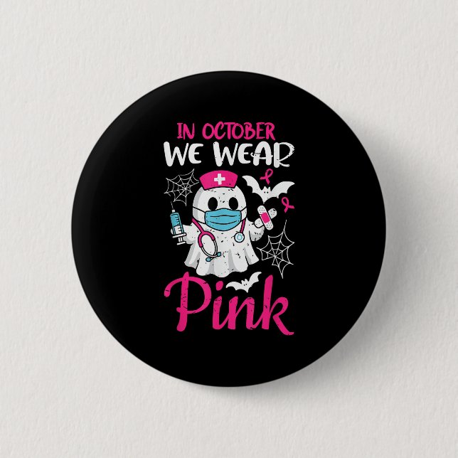 Ghost Nurse Halloween nährende Brustkrebs Nk Rib Button (Vorderseite)