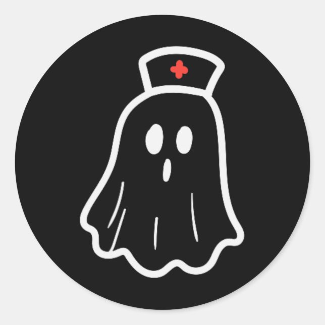 Ghost Nurween Kostüm Retro Fall Scrub Top Runder Aufkleber (Vorderseite)