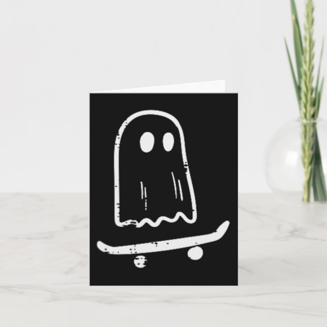 Ghost on Skateboard Spaß Retro Halloween Kostüm Bo Karte (Vorderseite)