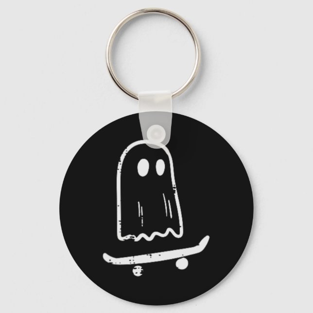 Ghost on Skateboard Spaß Retro Halloween Kostüm Bo Schlüsselanhänger (Vorderseite)